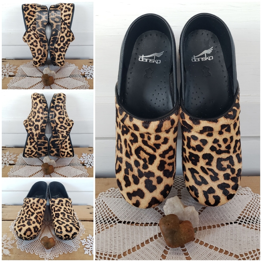 Meow Dansko Pro Clogs Leopard Haircalf Suede Fur Cheetah Animal Mobwife 37 38 39